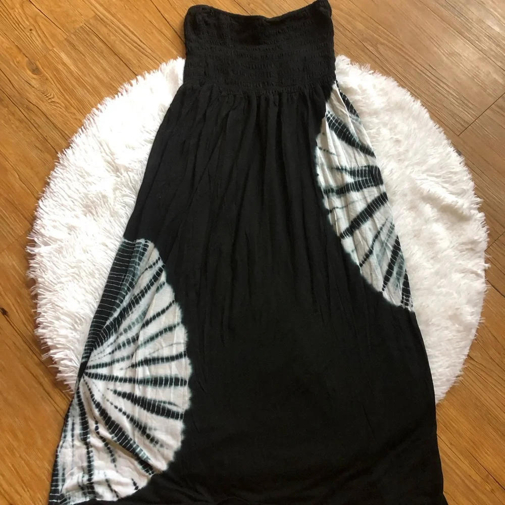 StyleWorks Black and White Tie Dye Bandeau Strapless Maxi Dress - Picture 6 of 11